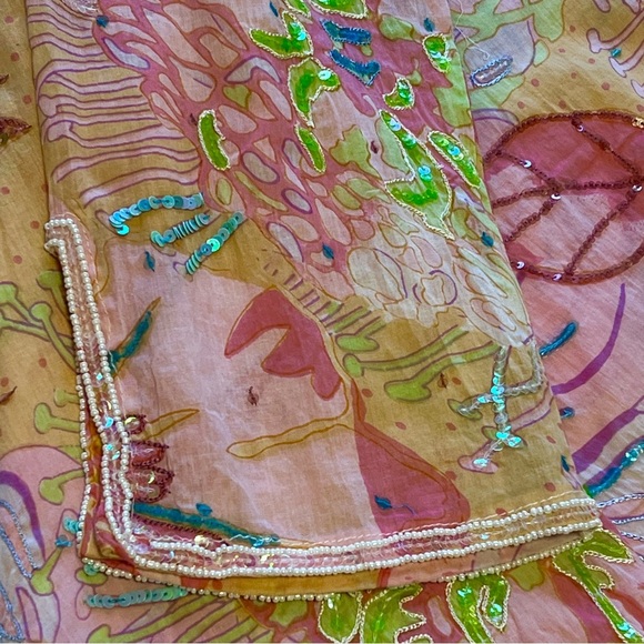 LeTarte embelished tropical swim cover cardigan top, cotton, pastel colors, S/M - Picture 13 of 14